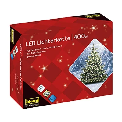 Obrázek Idena 31123 LED světelný řetěz se 400 ve zlato žluté, s funkcí časovače 8 hodin a transformátorem, cca 47,9 m dlouhý, dekorace pro vnitřní venkovní použití, jako na party, vánoční