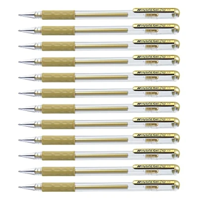 Obrázek Pentel K118 X Hybrid Gel Metallic Grip kuličkové pero s pigmentovaným inkoustem, balení 12 ks, zlaté