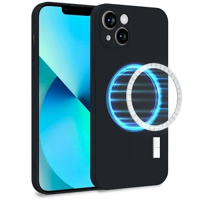 Obrázek MyGadget pouzdro pro Apple iPhone 13 [ kompatibilní s MagSafe ] dvouvrstvé na mobil ochranou fotoaparátu kryt vnitřní podšívkou a silikonem venku černé