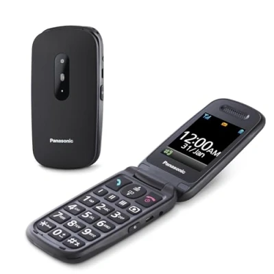 Obrázek Panasonic KX TU446EXB odklápěcí mobilní telefon pro seniory bez smlouvy (tlačítko nouzové volání SOS, nárazuvzdorné, zesilovač řeči, velká samostatná tlačítka, velké písmo a zobrazení čísel),