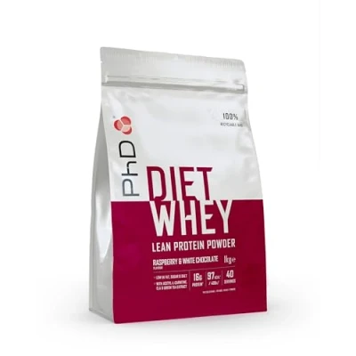 Obrázek PhD Nutrition Diet Whey Protein prášek 1 kg maliny a bílá čokoláda, nízkokalorický proteinový pro dietu Podpora 16 g bílkovin v jedné porci