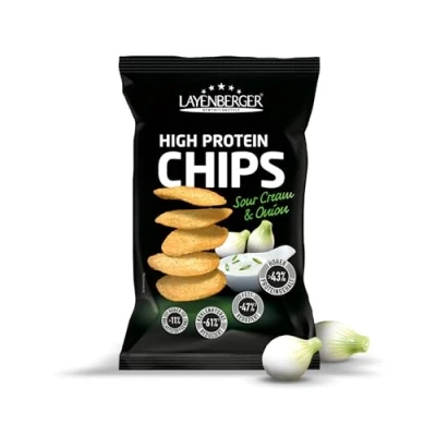 Obrázek Layenberger High Protein Chips hodně bílkovin, málo cukru, ne smažené, jednoduché balení (1 x 75 g) kyselý krém &amp; vonín