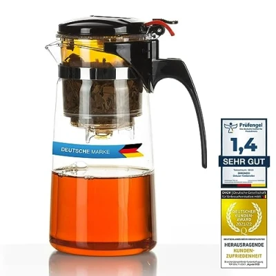 Obrázek Čajová sklenice se sítkem na přípravu čaje s čajovým filtrem, a víkem zařízení čaj v jednom; cca 450 ml (Teamaker knoflíkem)