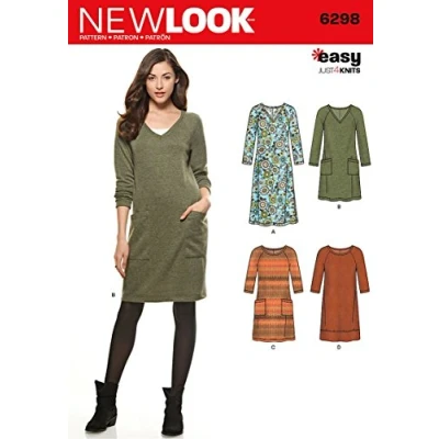 Obrázek New vzhled velikost A 10 12 14 16 18 50,8 55,9 cm jednoduše, pouze 4 Knits &quot;střihová předloha 6298 Misses Knit šaty, vícebarevná