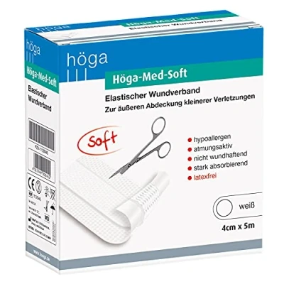 Obrázek Höga Med Soft elastický obvaz na rány 5 m x 4 cm náplast rány, hypoalergenní, prodyšná, nelepí, silně absorbující.