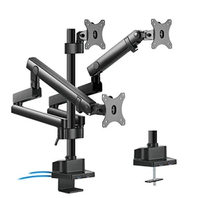 Obrázek Maclean MC 811 3násobný držák monitoru s plynovou pružinou stolní na monitor stojan VESA 75x75 100x100 17 27&quot; pro 3 monitory + 2X USB 3. 0