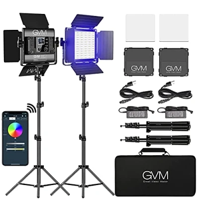 Obrázek video světlo GVM se stativem, ovládání přes aplikaci 800D RGB, světlo, 3200 K 5600 K, videokonferenční pro studio, YouTube, fotografie, trvalé LED osvětlení