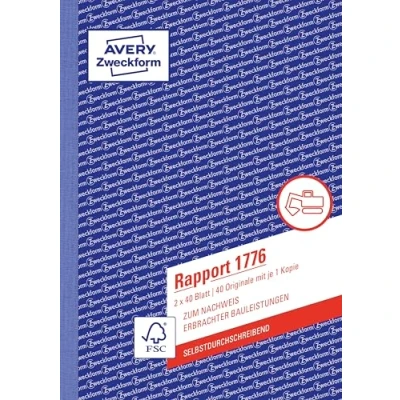 Obrázek AVERY Zweckform 1776 Rapport (A5, propisující, testováno odborníky na právní zákony, pro Německo a Rakousko k dokumentaci pracovního výkonu spotřeby materiálu, 2 x 40 listů) bílá/žlutá
