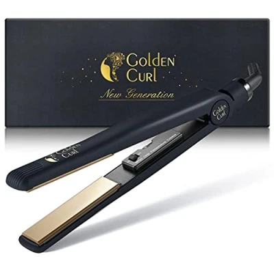 Obrázek Žehlička na vlasy Golden Curl GL829, všechny typy vlasů profesionální přístroj narovnávání a kulmování vlasů, Zlatá