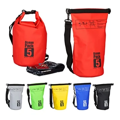 Obrázek Relaxdays Ocean Pack, 5 l, vodotěsný, balicí pytel, lehký Dry Bag, kajak, suchá taška, plachtění, lyže, snowboarding, barva, červená (Rosso), Školní batoh
