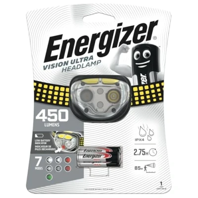 Obrázek Energizer Čelovka LED, Vision Ultra HD super jasná lampa na hlavu pro kempování, outdoor a turistiku, baterie součástí dodávky, 1 kus (balení ks)
