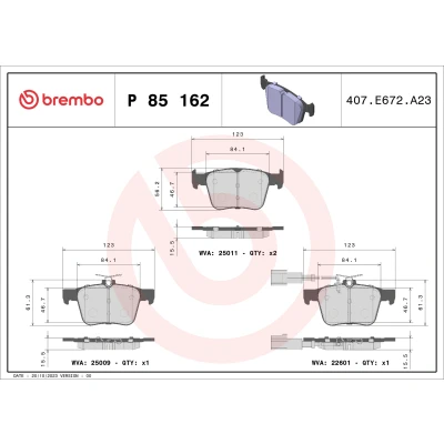 Obrázek Sada brzdových destiček, kotoučová brzda BREMBO P 85 162