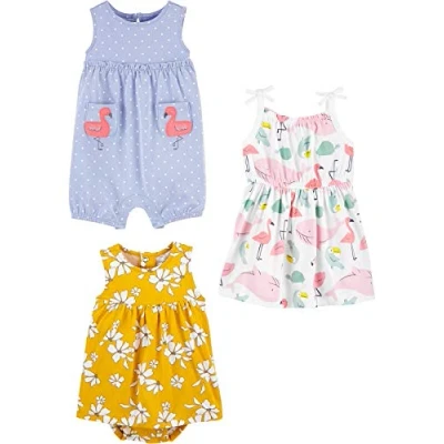 Obrázek Simple Joys by Carter&#039;s Baby děvčata Rompers pro batolata a dívky (balení 3 ks), Květiny / Flamingo/Mořský život