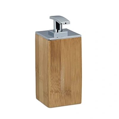 Obrázek Relaxdays dávkovač mýdla bambus, doplňovatelný, hranatý, V x Š H: 17 7 cm, mléka, 225 ml, dřevo, přírodní