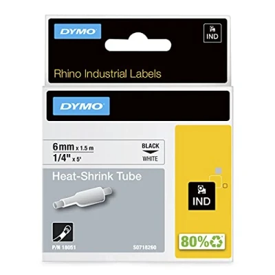 Obrázek DYMO Rhino Průmyslové etikety se smršťovací hadicí 6 mm, 1,5 m černé na bílé pro popisovací přístroj