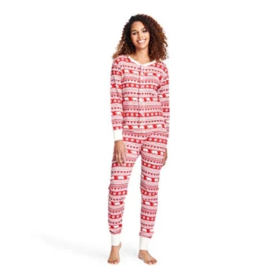 Obrázek Little Blue House by Hatley Fair Isle Bear &amp; Moose Family Union Suit Onesies, Červená (Adult 600)