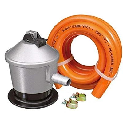 Obrázek S&amp;M 323300 Set Butan/Propan Gasregler mit Sicherheitsventil + Gummischlauch 1,5 m 2 Schellen, Grau/Orange, Estándar