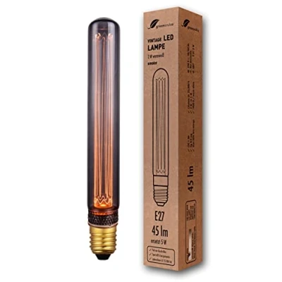 Obrázek greenandco® Vintage designová LED žárovka pro náladové osvětlení E27 T30 Edison 2 W 45 lm 2000 K kouřová extra teplá bílá 320 230 V bez mihotání, nestmívatelná, roky záruka