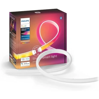 Obrázek Philips Hue Gradient Ambiance Lightstrip 1 m rozšíření, bílý, 16 milionů barev a přechodů, stmívatelný, ovládání přes aplikaci, kompatibilní s Amazon Alexa (Echo, Echo Dot)