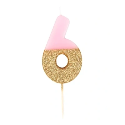 Obrázek Talking Tables Premium Qualität Rosa Zahlenkerze Nummer 6 Sechs Geburtstagskerze Geburtstag Tortenaufsatz Dekoration, Wachs, Glitzer, Höhe 8 cm funkelnd schön