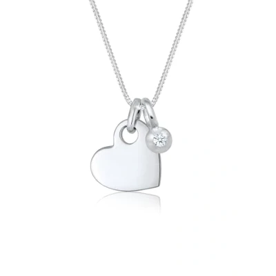 Obrázek Elli Prémiový dámský řetízek na krk s přívěskem ve tvaru srdce solitér Diamant (0,03 ct) ze sterlingového stříbra 925, Sterlingové stříbro,