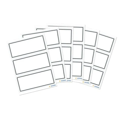 Obrázek HERMA 5711 Knižní etikety k popisování, neutrální, šedý okraj, 18 kusů, 82 x 36 mm, samolepicí, nálepky na knihy do školy, děti, dívky, chlapce, prázdné štítky sešity nálepky, bílá