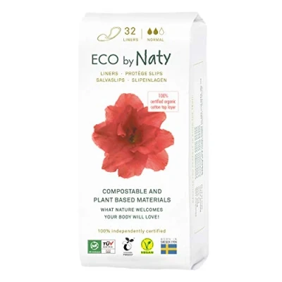 Obrázek Eco by Naty Normální dámské slipové vložky bio pro každodenní použití, ekologické tenké, diskrétní hygienické s bavlnou, které vás udrží čerstvé (32 kusů)