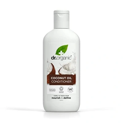 Obrázek Dr Organic Kondicionér kokosového oleje, normální a suché vlasy, přírodní, veganský, bez pokusů na zvířatech, parabenů SLS, recyklovatelný &amp; recyklovaný z plastu vázaného v moři, certifikovaný,