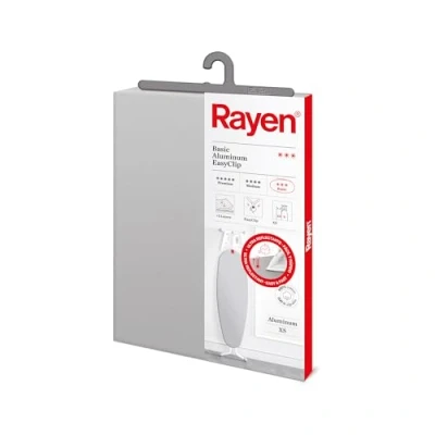 Obrázek Rayen Univerzální potah na žehlicí prkno EasyClip Fit žehlení 2 vrstvy: 100% bavlněná pěna a látka kvalita hliníku základní sortiment velikost: 115 x 38 cm šedý