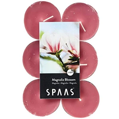 Obrázek Spaas Scented Tealights, Hours 12 Maxi Teelichter, ± 10 Stunden Magnolia Blossom, Paraffinwachs, Zartrosa, D 58 mm x H 24