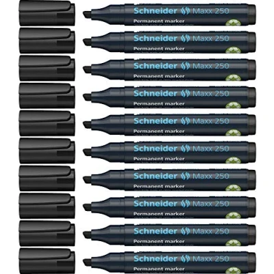 Obrázek Schneider Maxx 250 permanentní značkovač s klínovým hrotem (tloušťka části: 2 + 7 mm, doplňovatelné) balení 10 ks černá