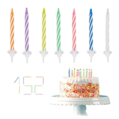 Obrázek Relaxdays, barevné narozeninové svíčky, 152dílná sada svíček s držákem, dortové svíčky pro narozeninovou dekoraci, party 6 cm, standard, 152