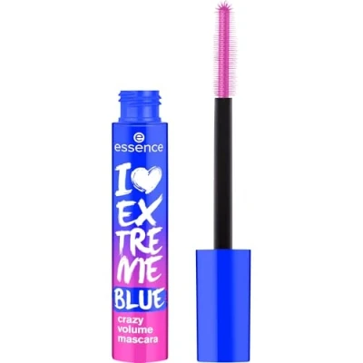 Obrázek essence I LOVE EXTREME BLUE crazy volume mascara, modrá, dlouhotrvající, setrvačující, extrémní objem, intenzivní barvy, veganská, bez mikroplastů, nanočástice volné, parfému, 1 balení (12 ml)