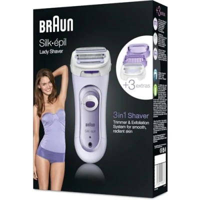 Obrázek Braun Bezdrátový elektrický holicí strojek Silk epil 5 560 3 v 1, systém zastřihování a peeling, fialový
