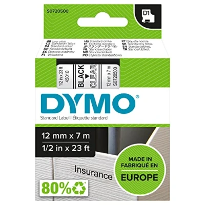 Obrázek Dymo S0720770 D1 etikety (samolepicí, pro tiskárnu LabelManager, role 6 mm x 7 m), černá na průhledné.