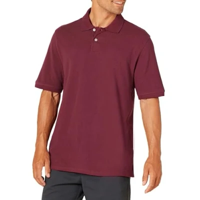Obrázek Amazon Essentials Pánská polokošile z bavlněného piké v normálním střihu (k dostání nadměrných velikostech), burgundská červená, XL