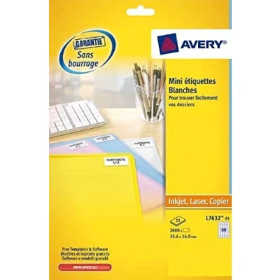 Obrázek Avery L7632 25 Mini etikety pro laserové tiskárny 35,6 X 16,9 mm 2 000 ks bílý