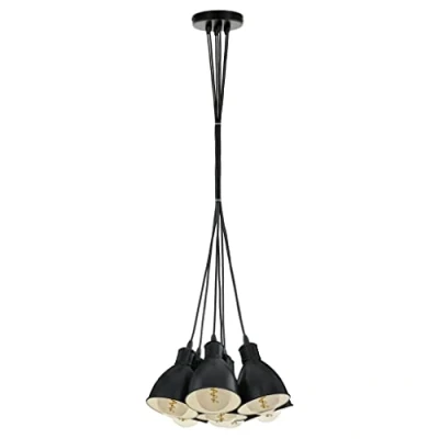 Obrázek EGLO závěsná lampa Priddy, 7 plamenných vintage závěsné svítidlo v industriálním designu, retro z oceli, barva: černá, bílá, objímka: E27