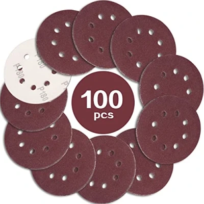 Obrázek STEBRUAM 100 kusů brusného papíru 125 mm suchý zip zrnitost 180, profesionální brusné kotouče kulaté 8 otvorů pro excentrickou brusku