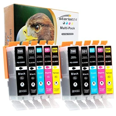 Obrázek 10dílná sada náplní do tiskárny kompatibilní s Canon PGI 550 CLI 551 pro PIXMA iP 7200 7250 8750 iX 6850 MG 5450 5550 5655 6350 6450 66 50 7100 7150 7550 MX 725 925