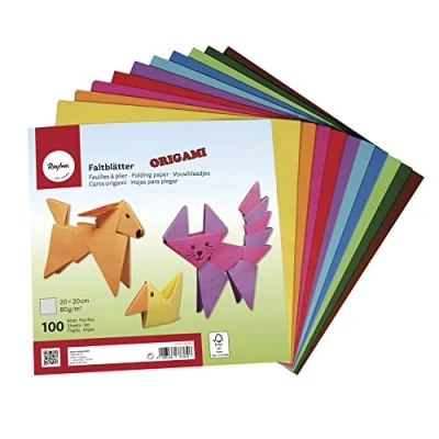 Obrázek Rayher skládací papír Origami FSC certifikovaný, 100 listů tříděných, 10 barev oboustranně, základní tóny, pro kutily děti a dospělé, 20 x cm, 80 g/m2, 72830000