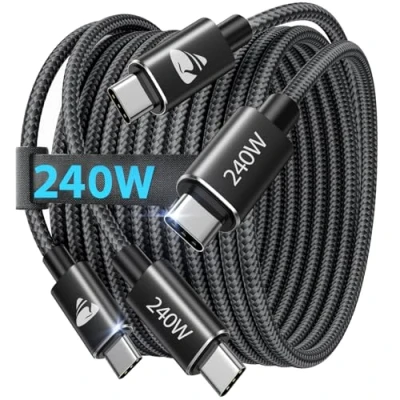 Obrázek USB C na kabel 240 W, [2 kusy 2M+2M] PD rychlonabíjecí Nylon pletený nabíjecí Pro iPhone 16 Max, 15, Samsung S24 S23 S22, iPad Pro,