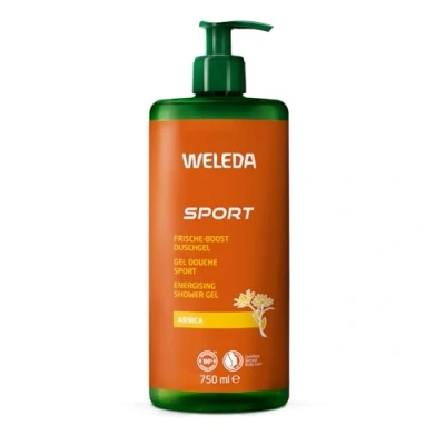 Obrázek WELEDA Bio Sport XXL sprchový gel veganský přírodní kosmetika arnika sprcha pro ženy a muže s rozmarýnem / levandulovou vůní péče o pleť sprchové mýdlo dávkovačem pumpy na obličej tělo čištění