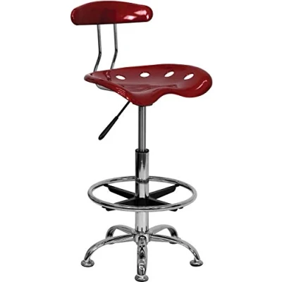 Obrázek Flash Furniture Arbeitshocker mit Rückenlehne Ergonomischer Schreibtischstuhl höhenverstellbar Fußring aus Metall Bürostuhl Traktorsitz für Home Office Rot, 50.8 x 43.82 104.14 cm
