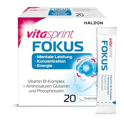 Obrázek Vitasprint Přímé pálky, 20 ks s komplexem vitaminu B pro duševní výkonnost, koncentraci a energii aminokyseliny.