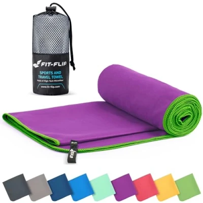 Obrázek Fit Flip Ručník z mikrovlákna kompaktní ručníky ideální jako sportovní ručník, cestovní plážová osuška rychleschnoucí a lehká velká (1 x 30 50 cm, fialově