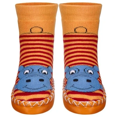 Obrázek Playshoes Unisex dětské botičky domácí obuv, Červený hroch