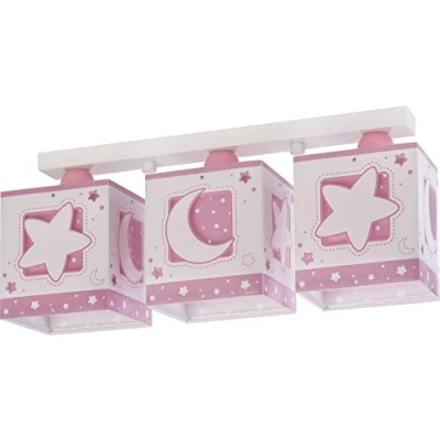 Obrázek Dalber Kinderlampe Deckenleuchte, Kinderzimmer Deckenlampe 3 Lichter Mond und Sterne MoonLight Rosa Rose, 63233NS, E27