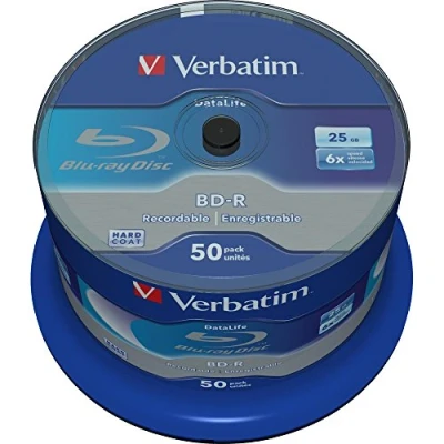 Obrázek Verbatim BD R SL Blu Ray polotovary, Datalife disk s 25GB pamětí dat, kompatibilní přehrávači a hořáky všech výrobců, balení 50 ks Spindle