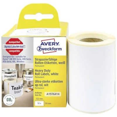 Obrázek AVERY Zweckform A1976414 Dymo LabelWriter etikety odolné proti povětrnostním vlivům kompatibilní s 1976414 (59 x 102 mm, 1 role50 plastových nálepek, samolepicí, pro tiskárny štítků LW Dymo,